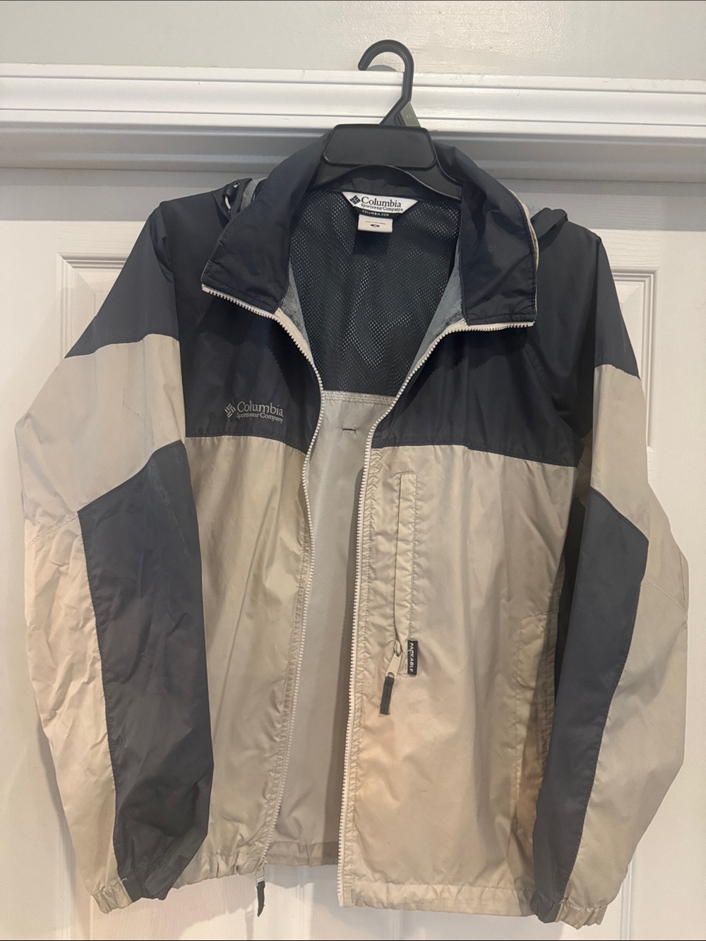 Columbia Men's Two-Tone Rain Jacket - Black & Beige